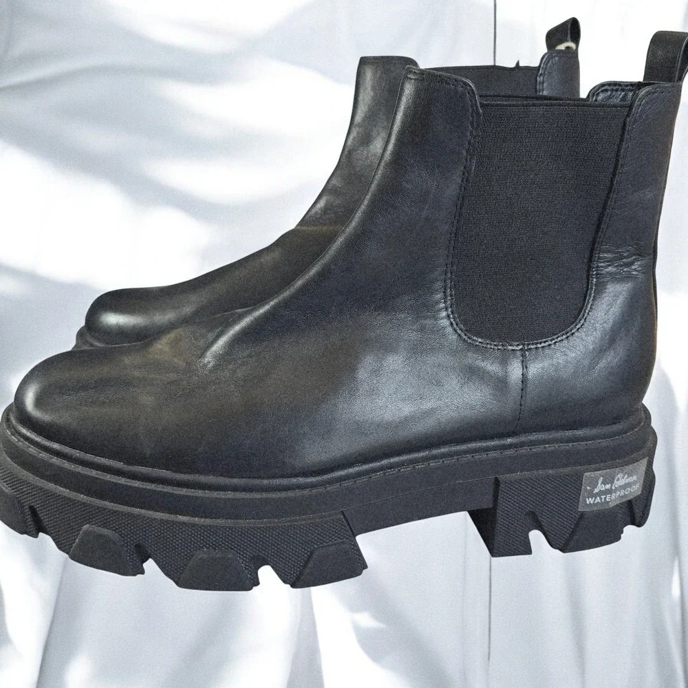 Sam Edelman Daelyn Chelsea Lug Sole Boots Woman 11 Black‎ Leather Waterproof NEW